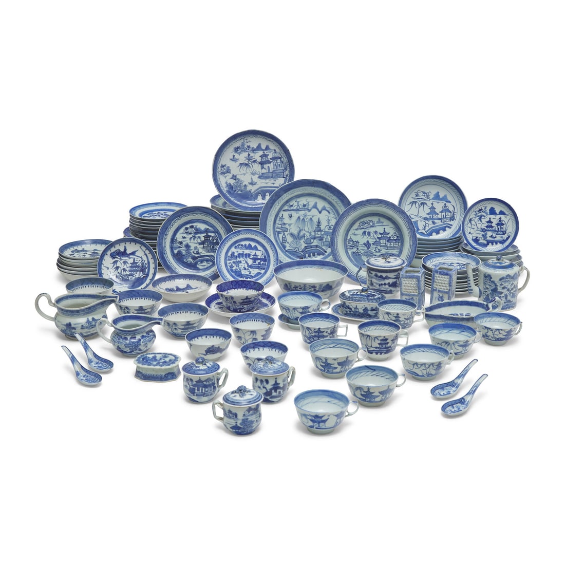 A Large and Assorted Group of Eighty-Eight Chinese Export Porcelain Canton and Nanking Tablewares (1 of 3)