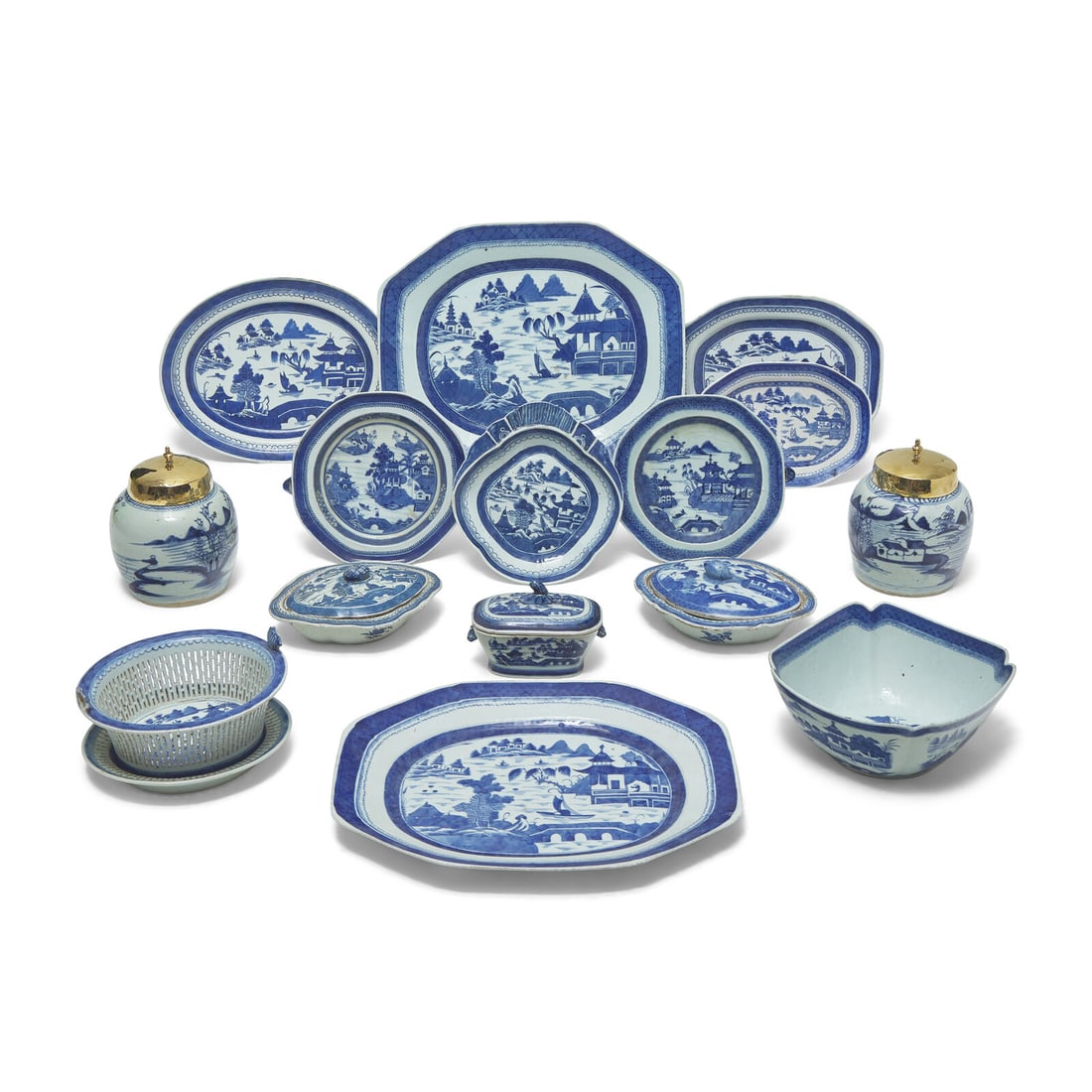 An Assorted Group of Sixteen Chinese Export Porcelain Canton Tablewares (1 of 2)