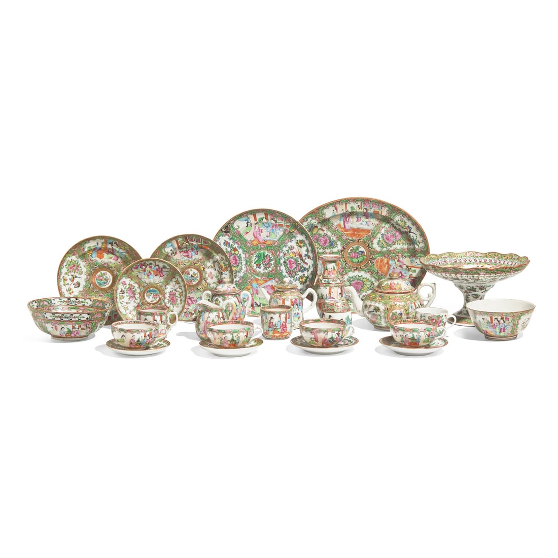 A Group of Twenty-Five Chinese Export Porcelain Rose Medallion Tablewares (1 of 3)