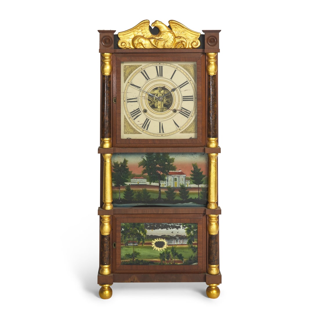 A Classical Parcel-Gilt Mahogany Shelf Clock with Double Eglomise Panels (1 of 3)