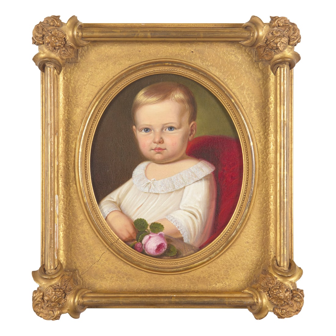 German School 19th Century, A Portrait of a Baby Girl with Rose (1 of 2)