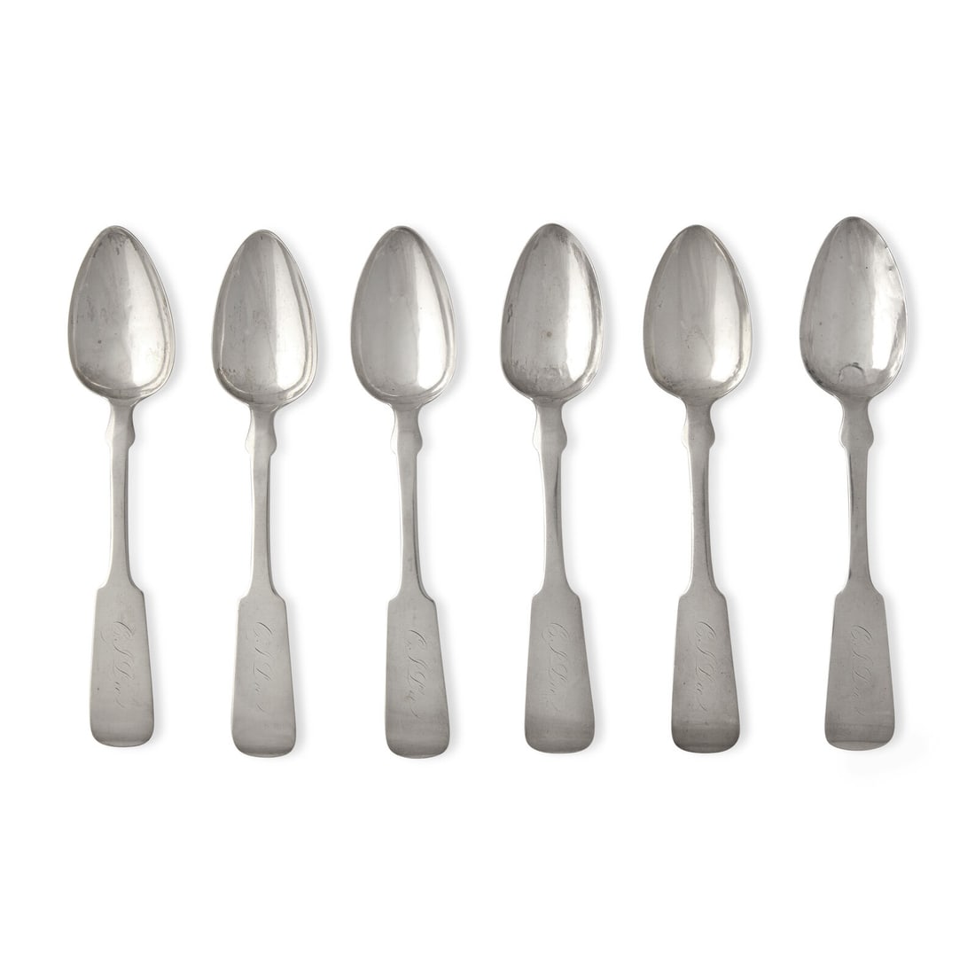 A Set of Six Coin Silver Fiddle-End Teaspoons (1 of 3)