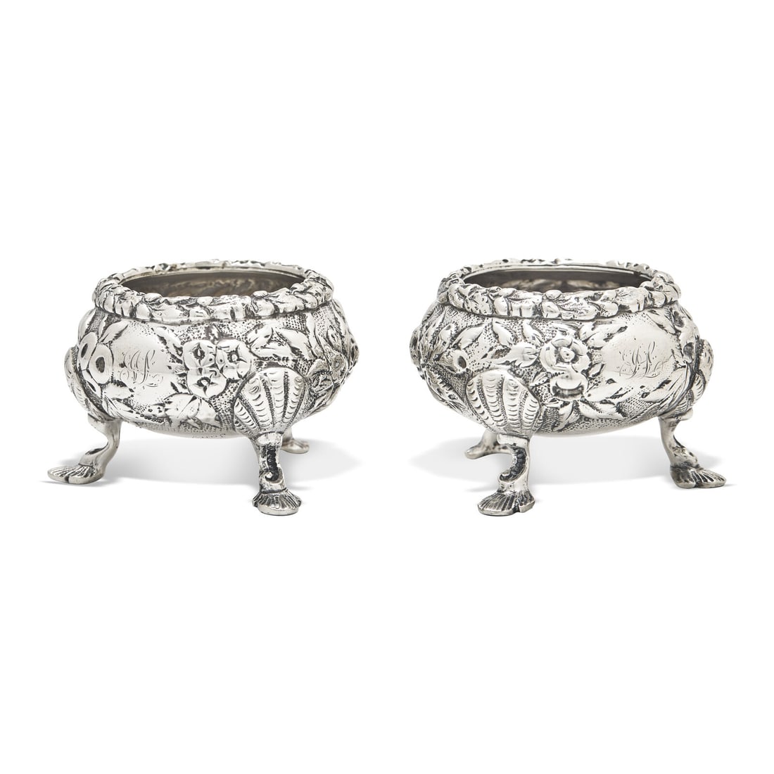 A Pair of Sterling Silver Floral Repousse Salt Cellars (1 of 3)