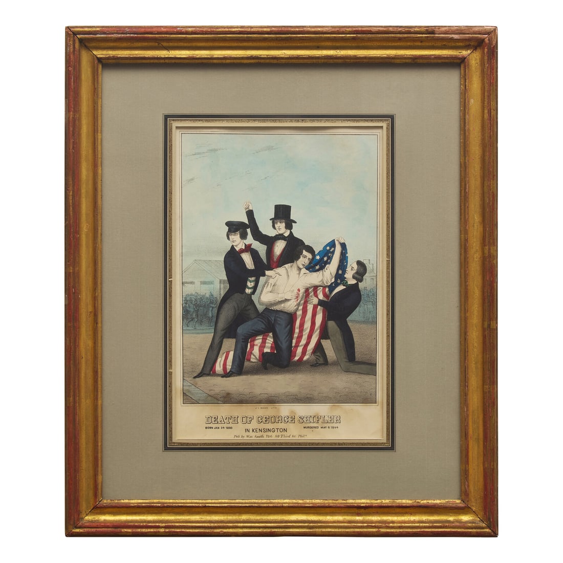 John L. Magee (1820-1870?), A Hand-Colored Lithograph: The Death of George Shifler (1825-1844) in (1 of 3)