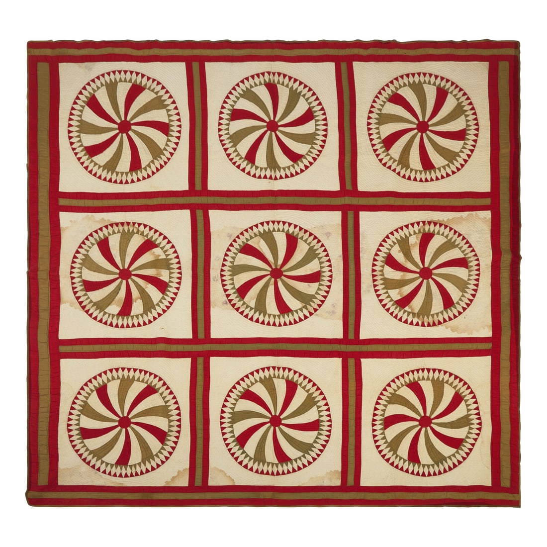 A Pieced Cotton Red and Gold Pinwheel Quilt (1 of 2)