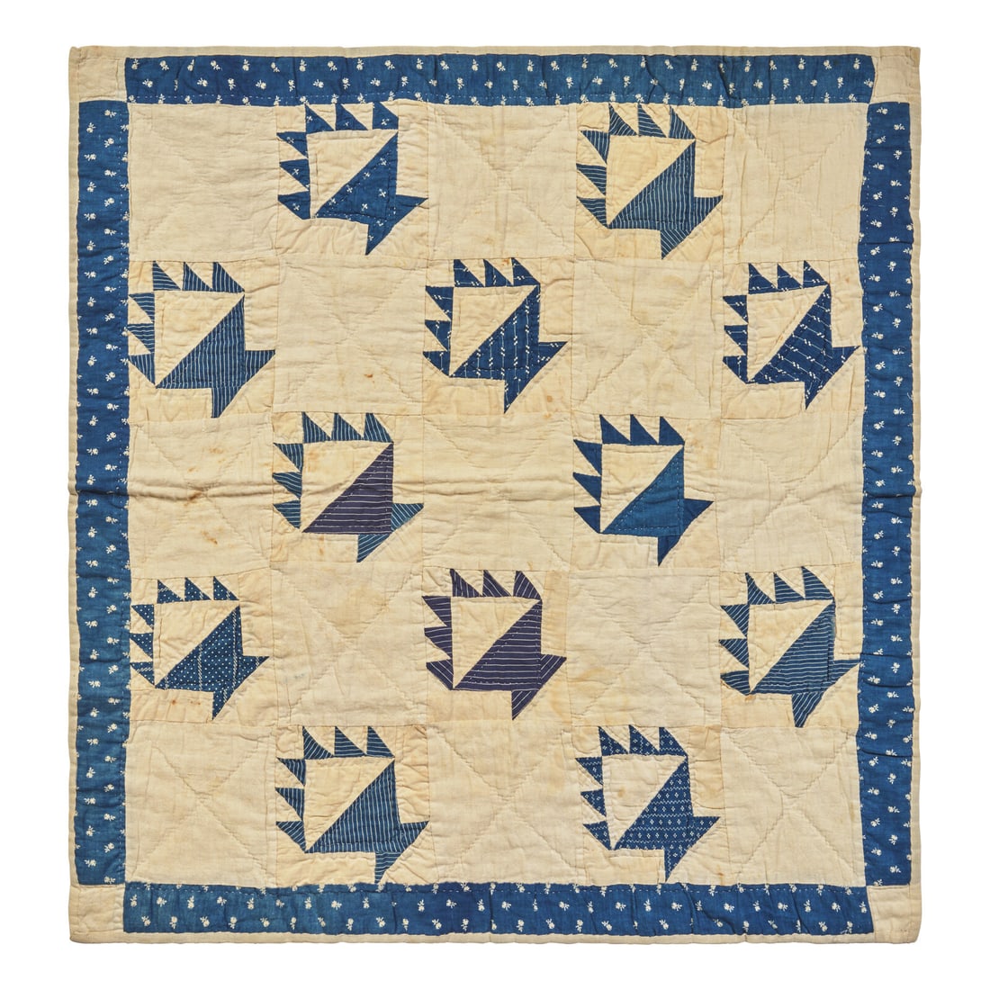 A Pieced Cotton Blue and White "Berry Baskets" Crib Quilt: A Pieced Cotton Blue and White "Berry Baskets" Crib Quilt Circa 1870 30 3/4 x 30 1/4 inches. Property from a Private Midwestern Collection This lot is located in Philadelphia. Provenance: Purchased fr