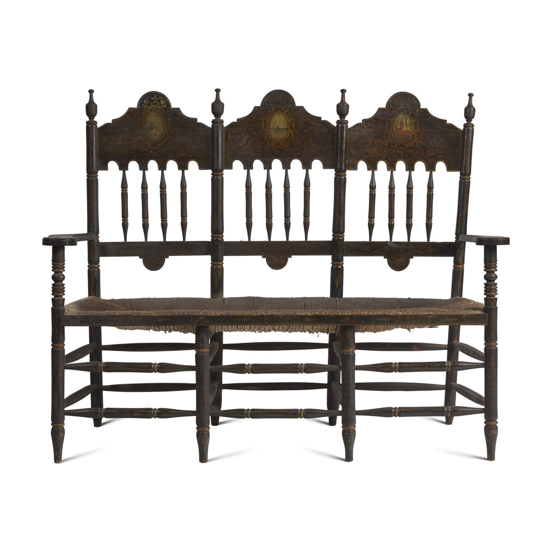A Painted and Decorated Bannister-Back Settee (1 of 4)