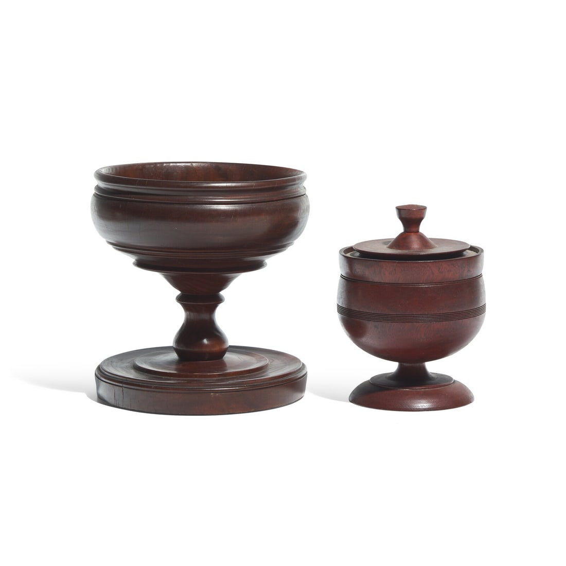A Treenware Footed Bowl and Covered Urn