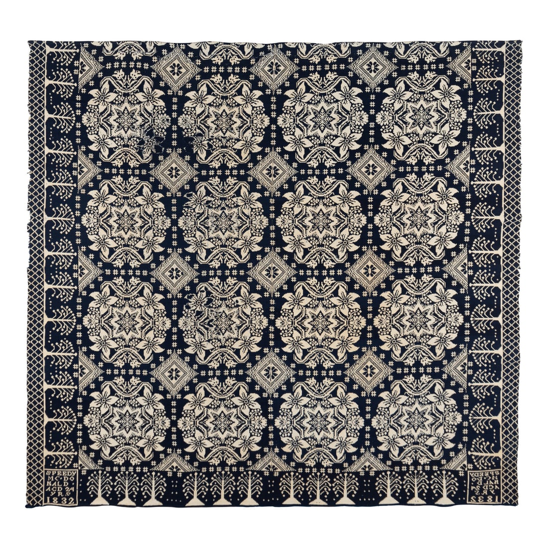 A Jacquard Woven Cotton and Wool Coverlet (1 of 2)