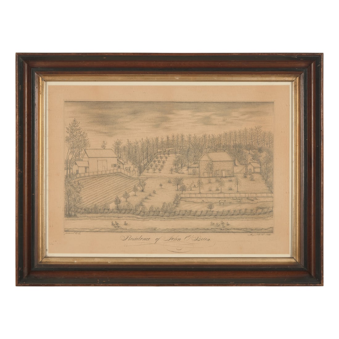American School 19th Century, A Drawing: The Residence of John O'Brien (1 of 2)