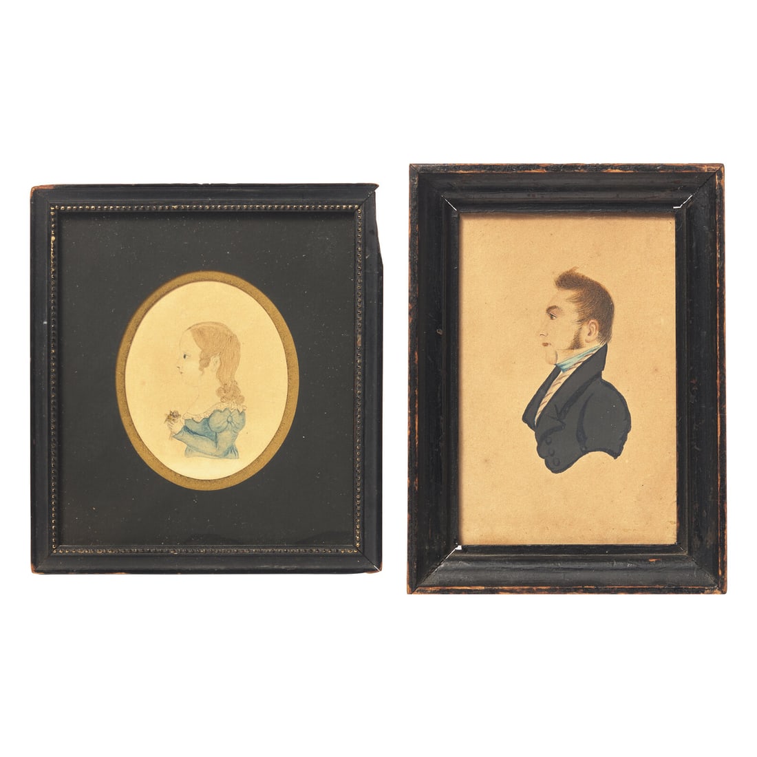 American School 19th Century, Two Portrait Miniatures: A Young Girl and Gentleman (1 of 2)