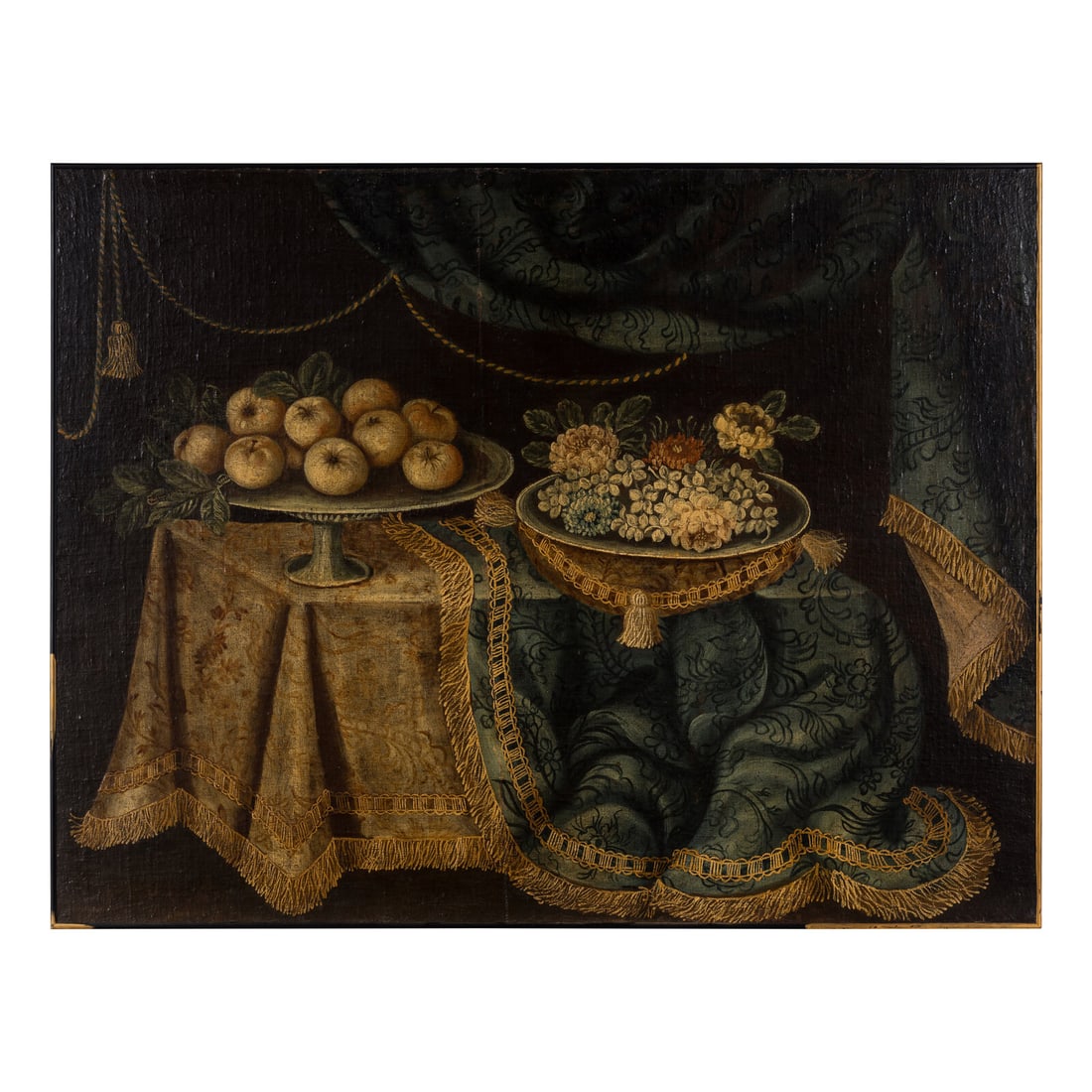 American School 19th Century, A Still Life: Tablescape with Flowers and Fruit (1 of 2)