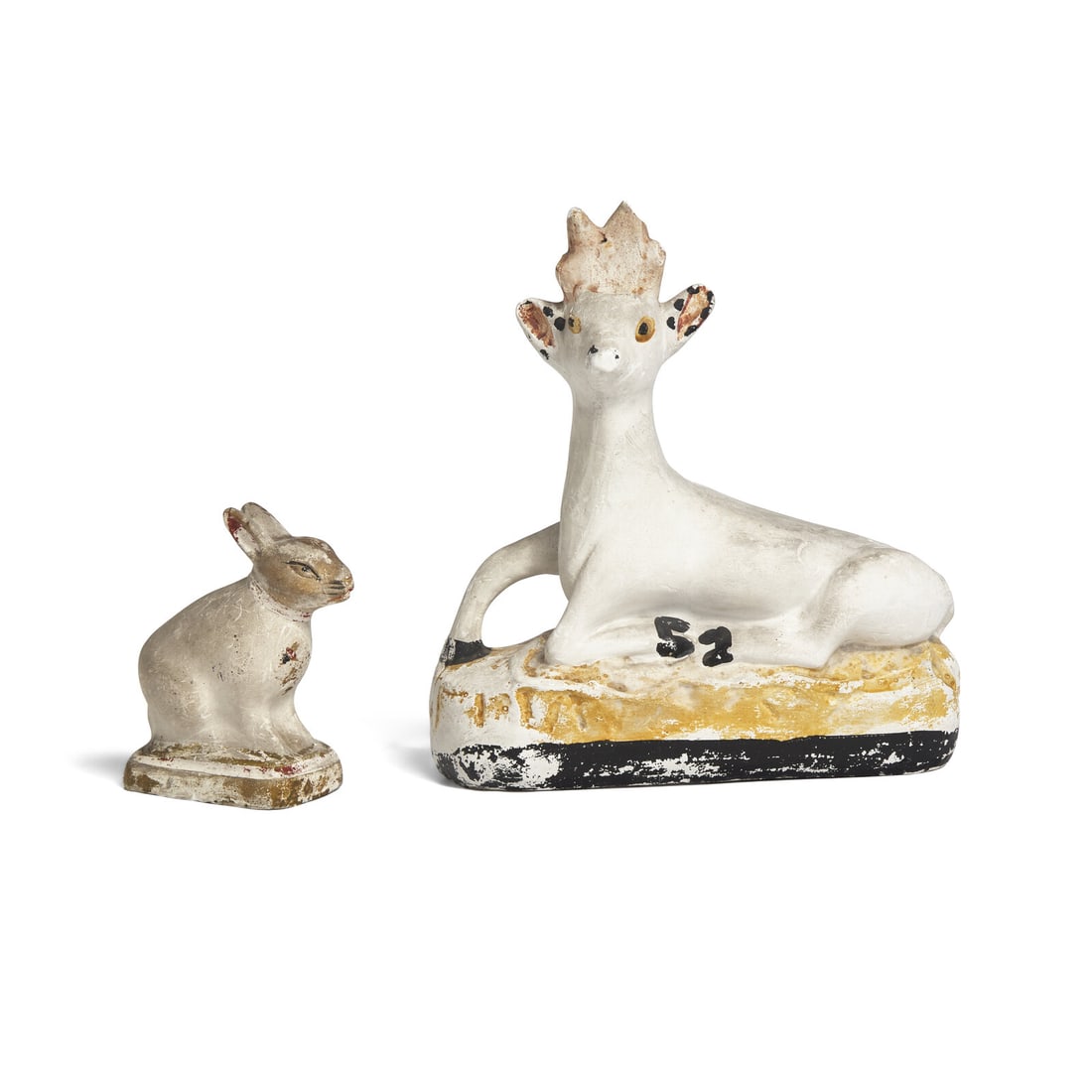 A Chalkware Goat and Rabbit Figure