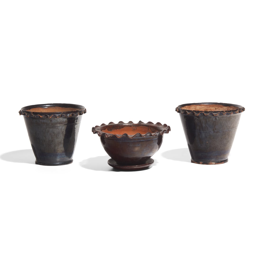 Three Glazed Redware Flower Pots (1 of 3)
