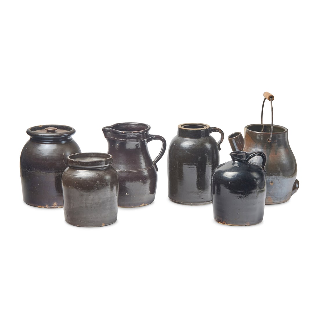 Six Albany Glazed Stoneware Crocks and Pitchers (1 of 3)