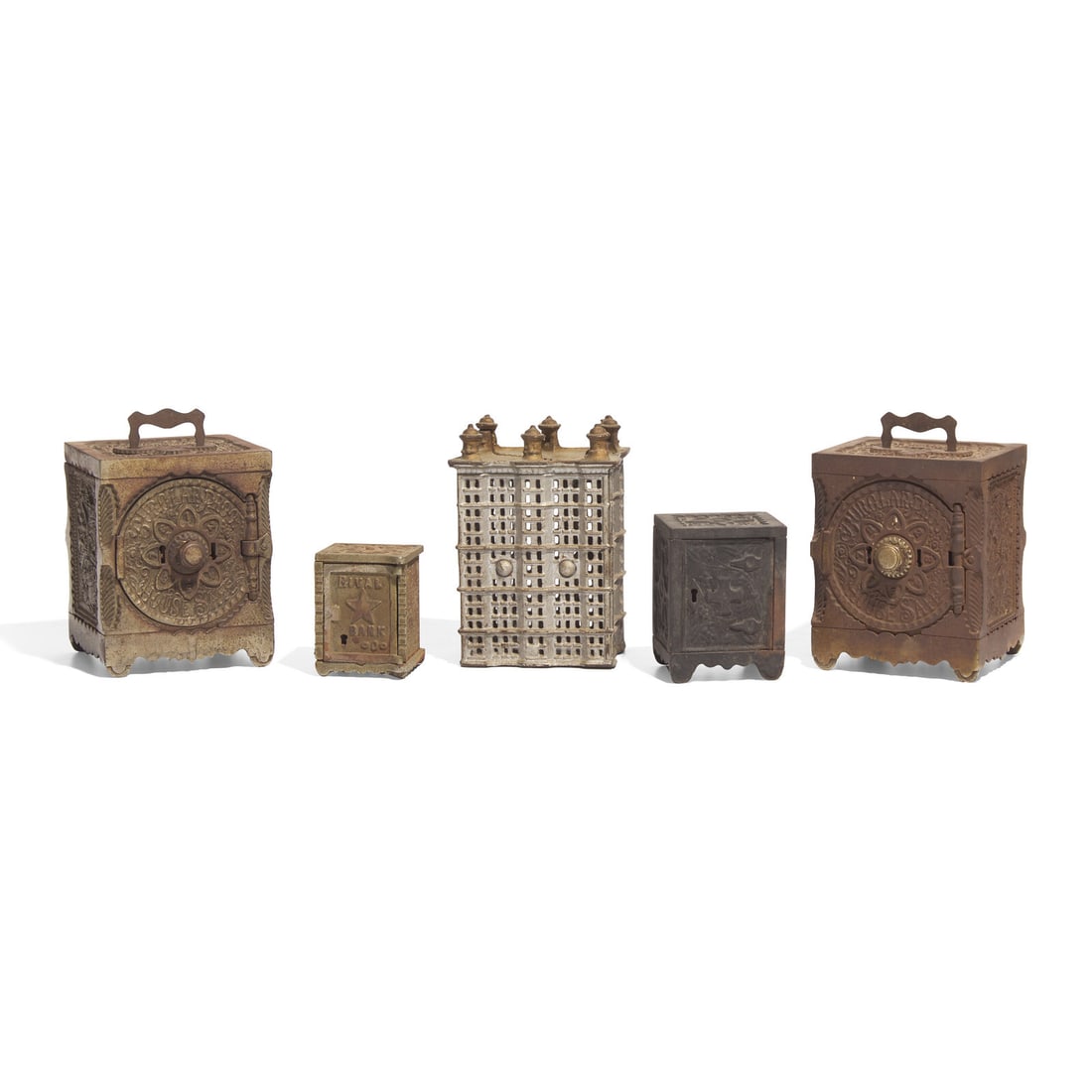 A Group of Five Safe-Form Cast-Iron Banks (1 of 3)