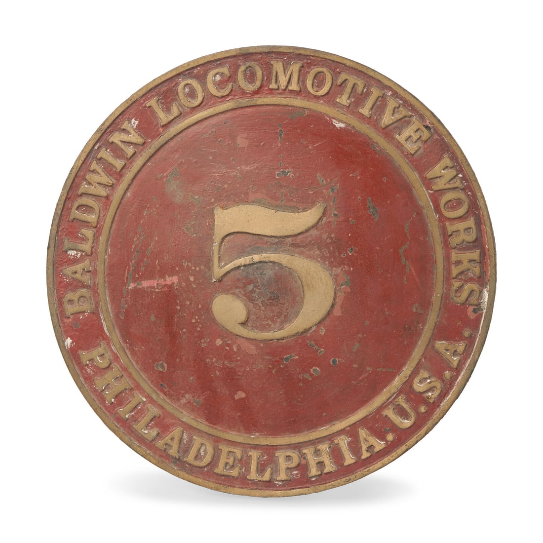 A Painted Cast Iron Baldwin Locomotive Works Train Plate from the Central Adela #5 (1 of 2)