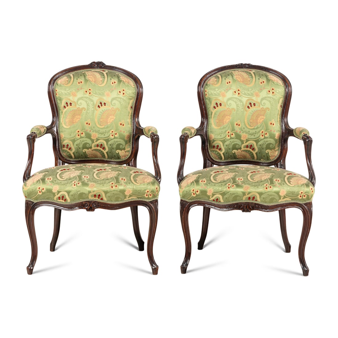 A Pair of Louis XV Style Carved Mahogany Armchairs (1 of 2)