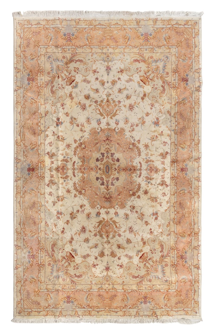 A Tabriz Silk Carpet: A Tabriz Silk Carpet Northwest Persia, Second Half 20th Century 10 feet x 6 feet 7 inches. This lot is located in Chicago.