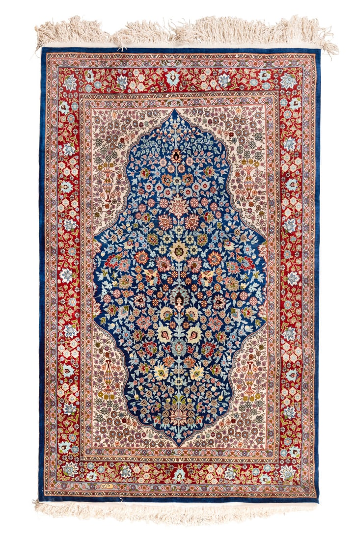 A Turkish Silk Rug: A Turkish Silk Rug 20th Century 5 feet x 3 feet. This lot is located in Chicago.