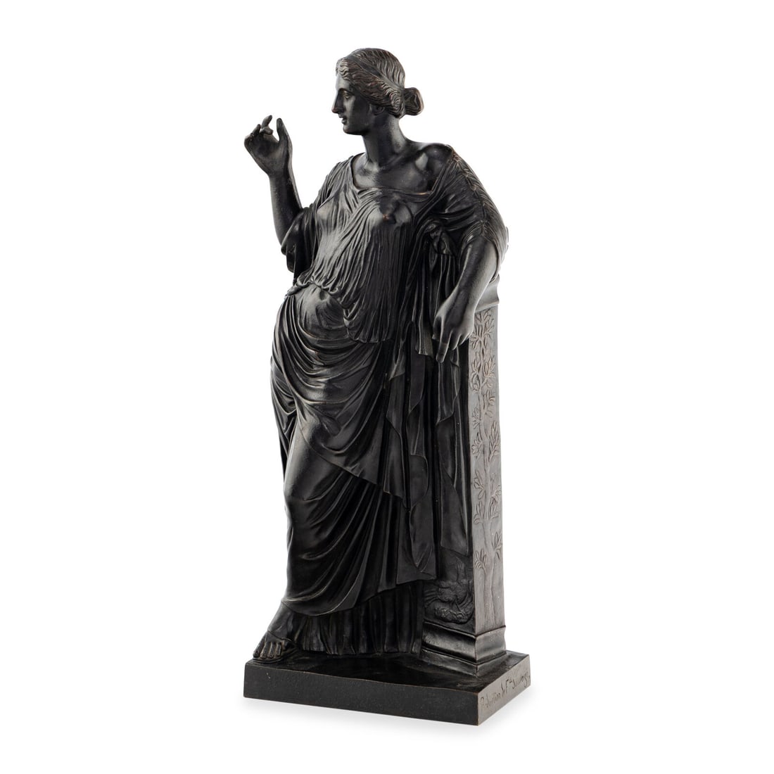 After Jean-Jacques Pradier (Swiss, 1790-1852) Late 19th Century Sappho: After Jean-Jacques Pradier (Swiss, 1790-1852) Late 19th Century Sappho cast and patinated bronze signed J.PRADIER., impressed SUSSE FRES above an F within a circle. Height 9 x width 9 x depth 5 1/2 in