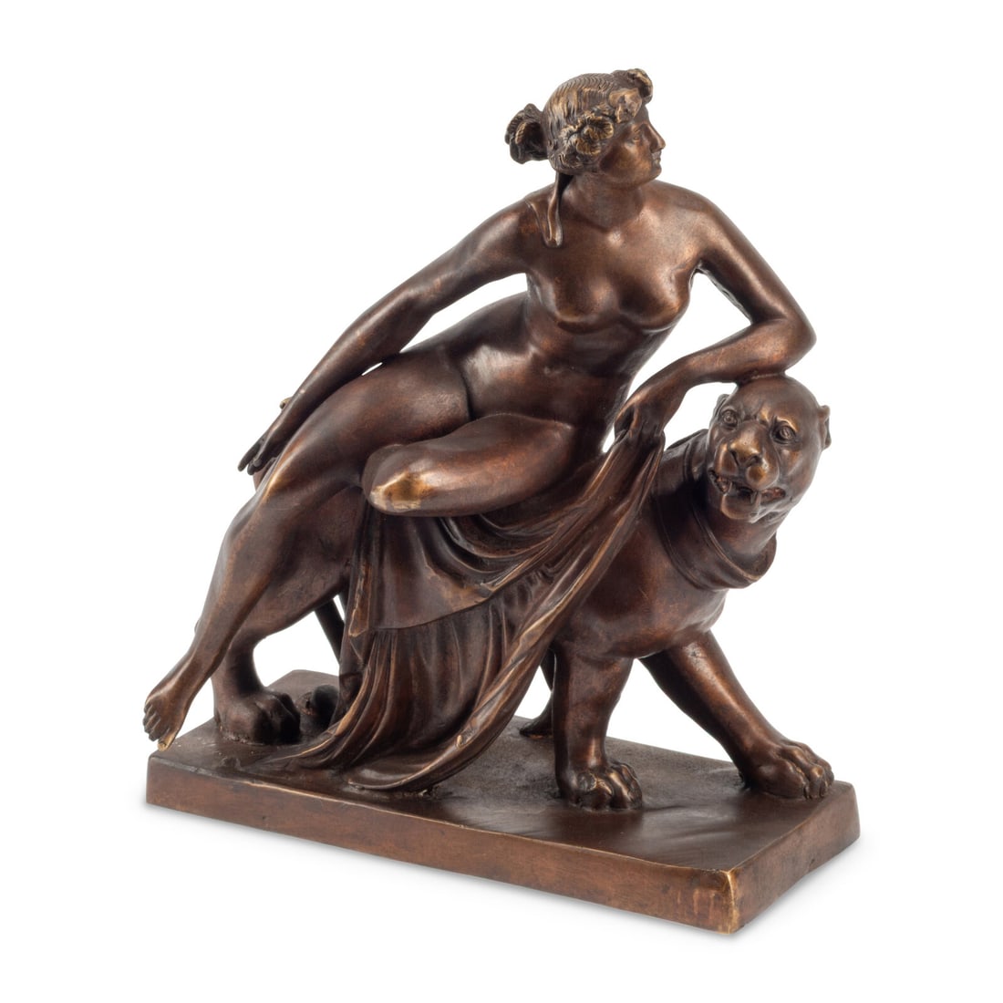 After Johann Heinrich von Dannecker, Late 19th Century Ariadne on the Panther: After Johann Heinrich von Dannecker, Late 19th Century Ariadne on the Panther patinated bronze Height 14 3/4 x width 12 x depth 8 inches. This lot is located in Chicago.