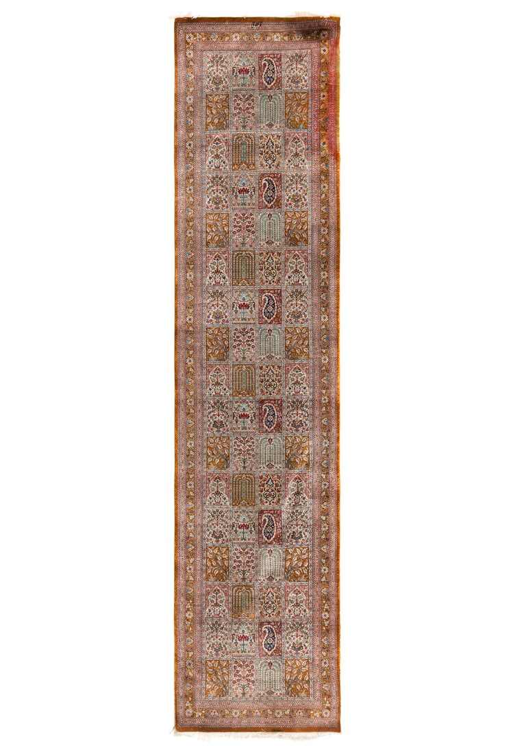 A Bakhtiari Silk Runner: A Bakhtiari Silk Runner Second Half 20th Century signed at one end. 10 feet 1 inch x 2 feet 3 inches. This lot is located in Chicago.