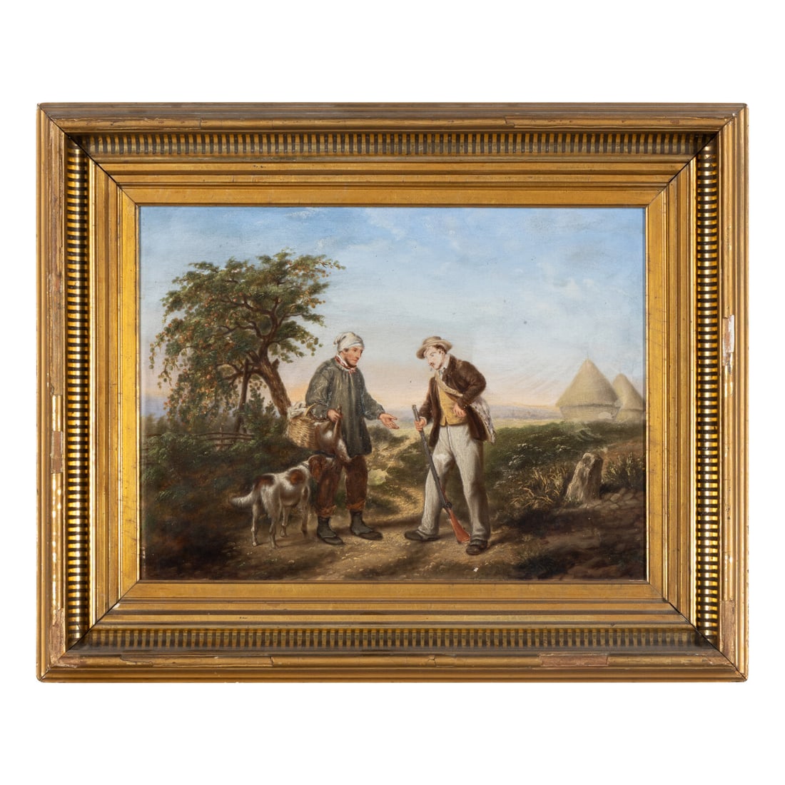 English School, 19th Century: English School, 19th Century Hunter Purchasing Rabbit oil on board 12 x 16 inches. This lot is located in Chicago.