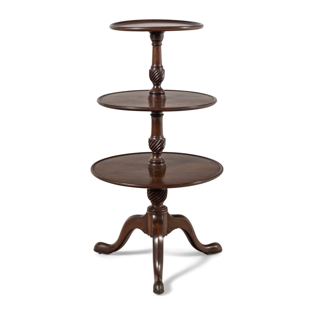 A George III Style Mahogany Dumbwaiter: A George III Style Mahogany Dumbwaiter 19th Century Height 46 x diameter 24 inches. This lot is located in Chicago.