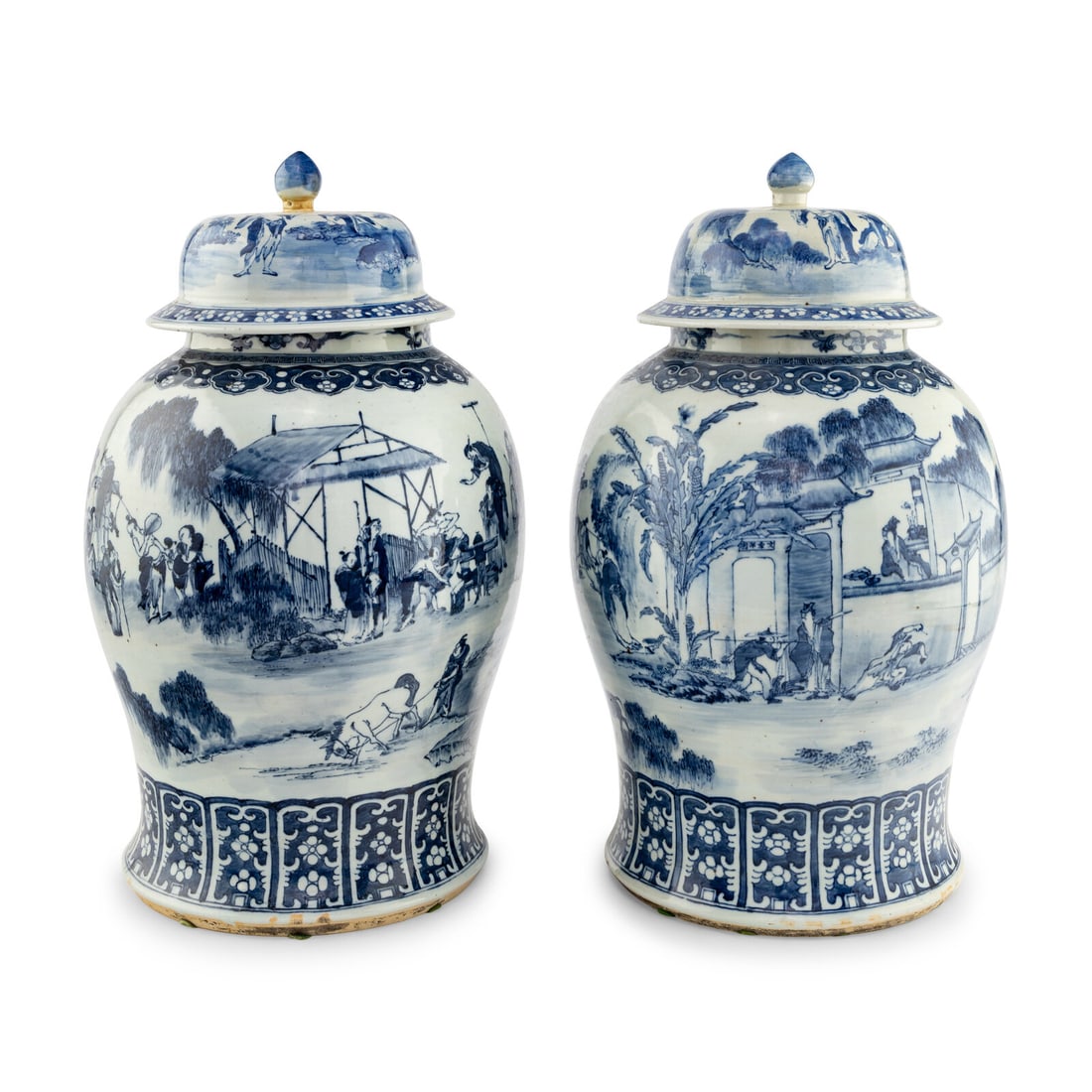 A Pair of Chinese Export Blue and White Porcelain Ginger Jars: A Pair of Chinese Export Blue and White Porcelain Ginger Jars 19th Century Height 25 x diameter 13 inches. This lot is located in Chicago.
