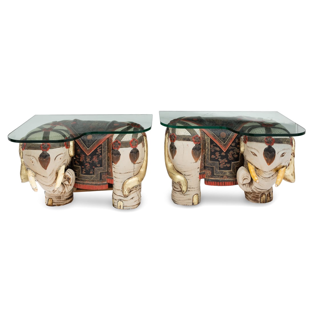 A Pair of Elephant Form Side Tables With Glass Tops: A Pair of Elephant Form Side Tables With Glass Tops Circa 1920 This lot is located in Palm Beach.