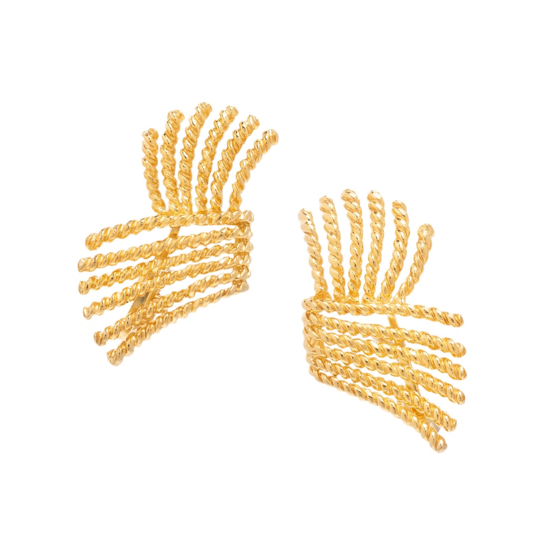 Tiffany & Co., Schlumberger, Yellow Gold Rope Fan Earrings: Tiffany & Co., Schlumberger, Yellow Gold Rope Fan Earrings 18 karat yellow gold. 1 3/8 inches long. Stamp: TIFFANY SCHLUMBERGER 18K. Gross weight: 9.60 dwt. Property of a Lady, Miami, FL This lot is l