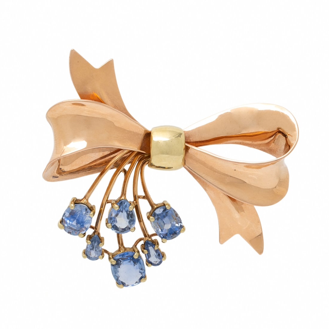 Bicolor Gold and Sapphire Bow Brooch (1 of 2)