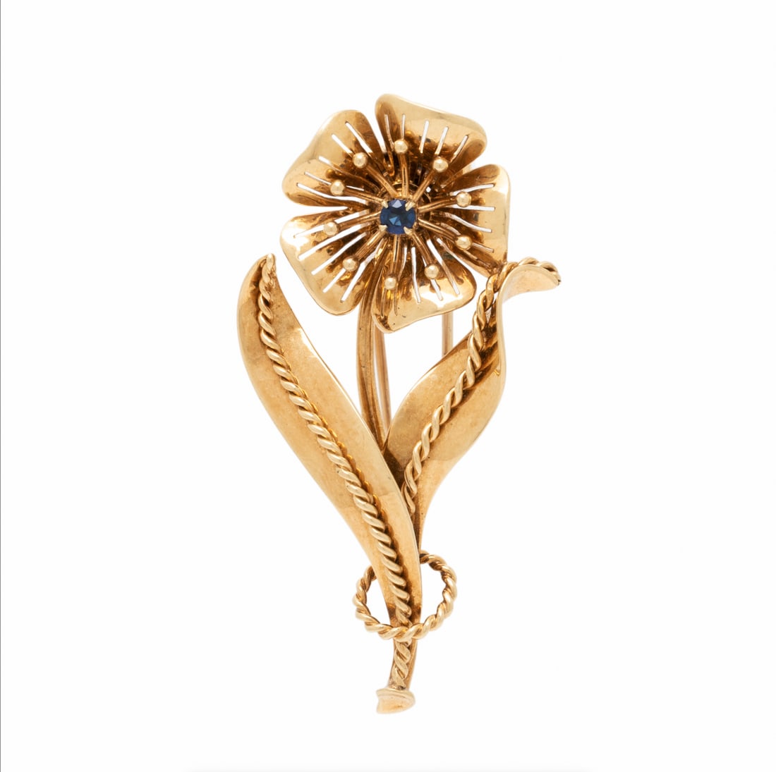 Sapphire and Yellow Gold Flower Brooch (1 of 2)