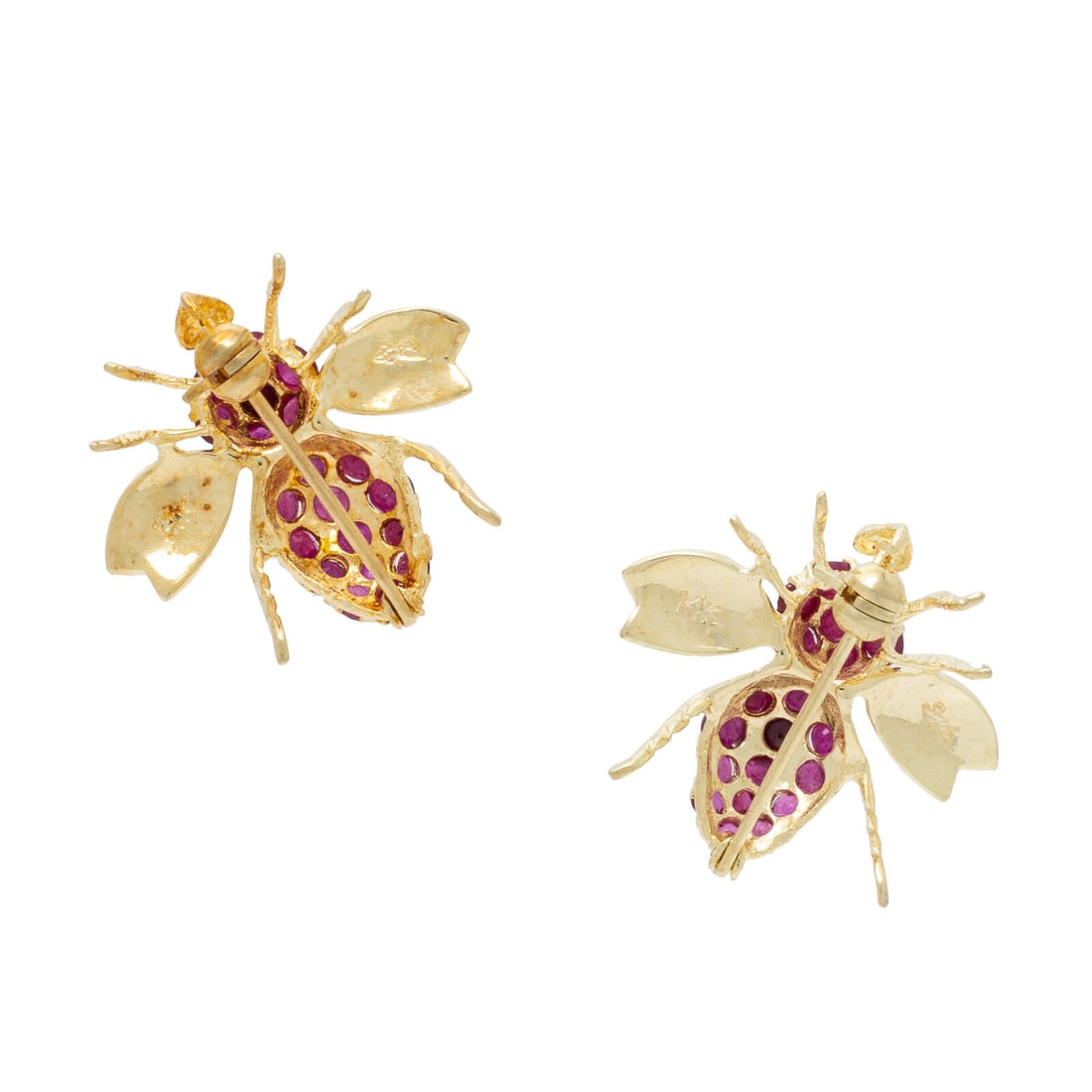 Two Ruby and Yellow Gold Bee Brooches - 2