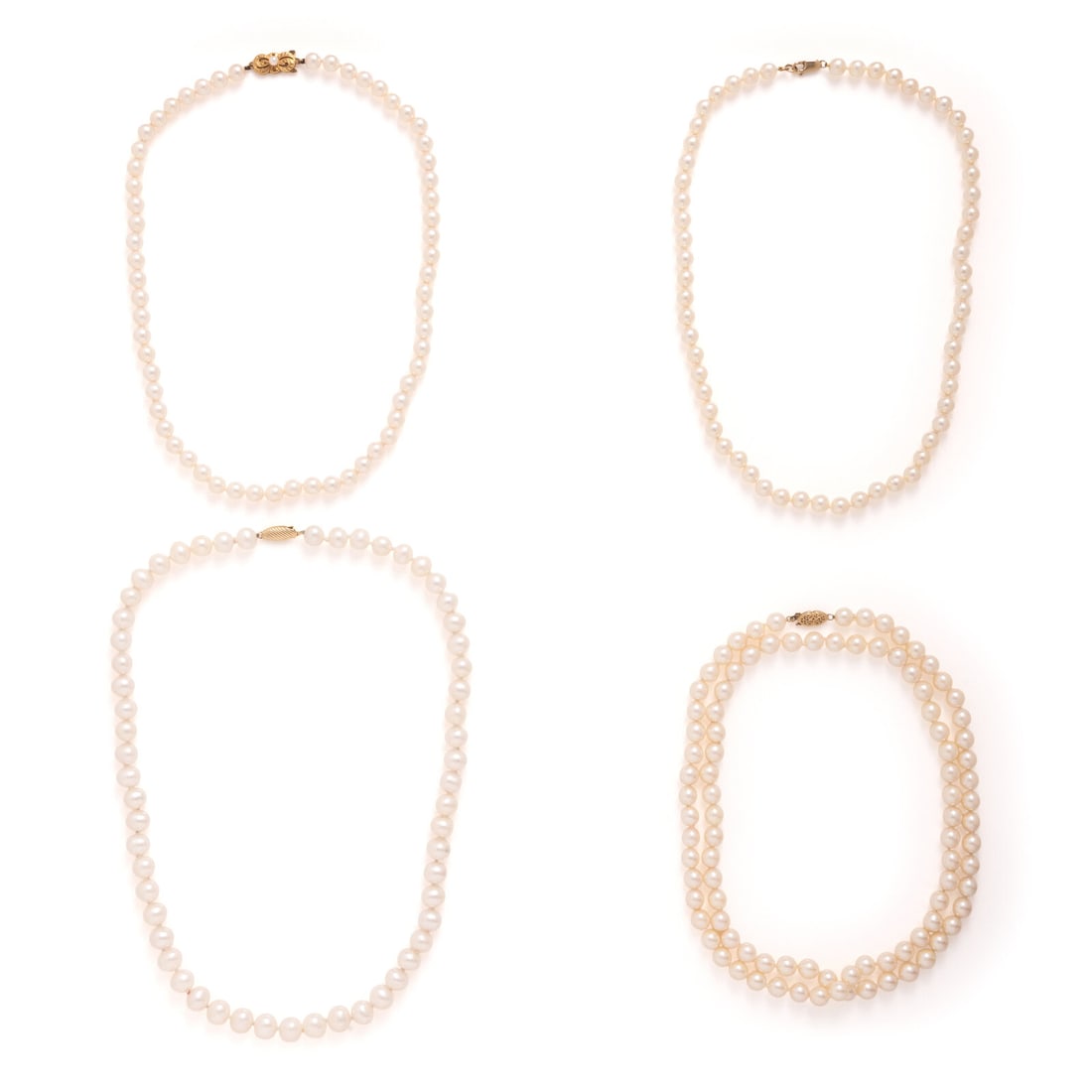 Collection of Four Cultured Pearl and Yellow Gold Necklaces (1 of 5)