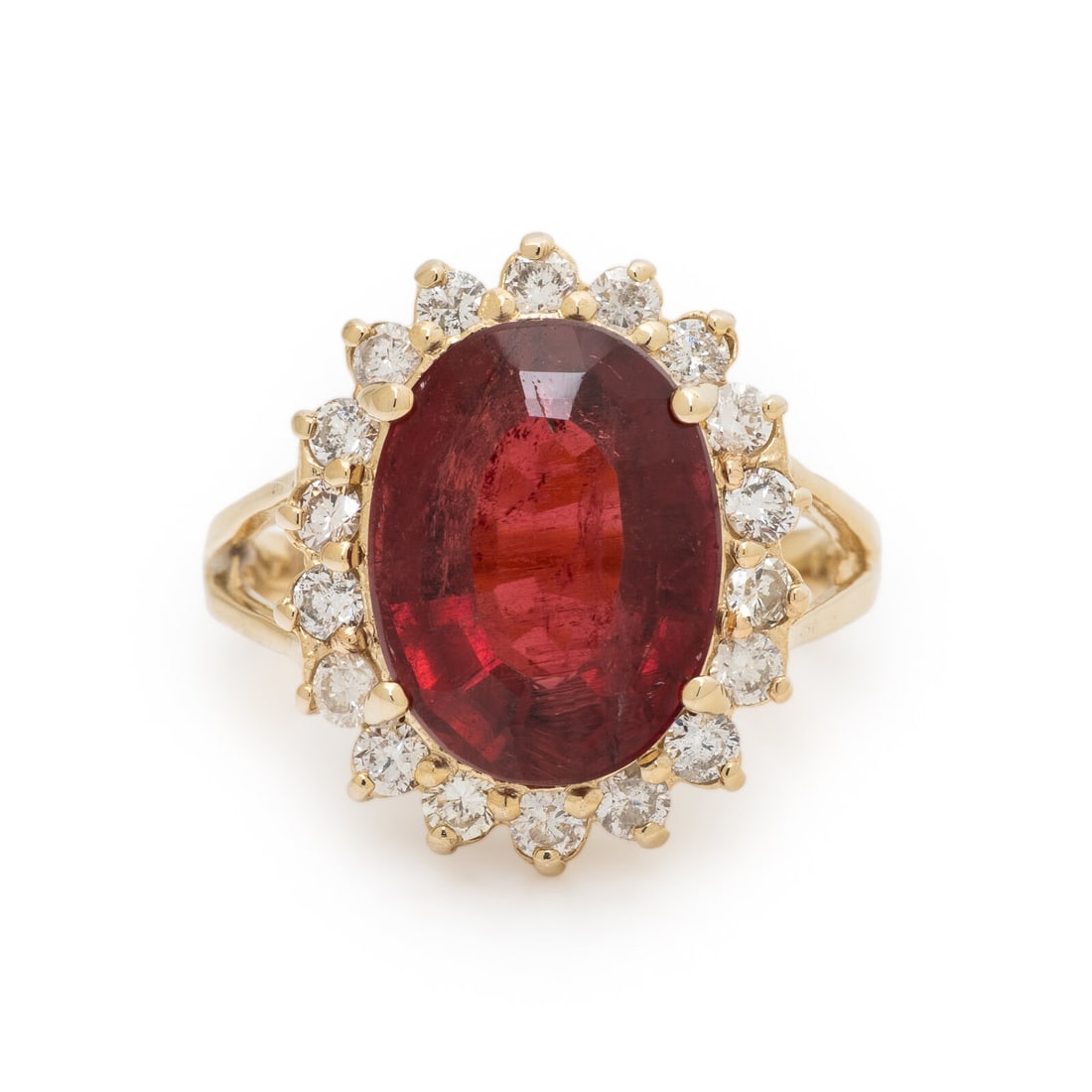 Rubellite Tourmaline, Diamond, and Yellow Gold Ring (1 of 3)