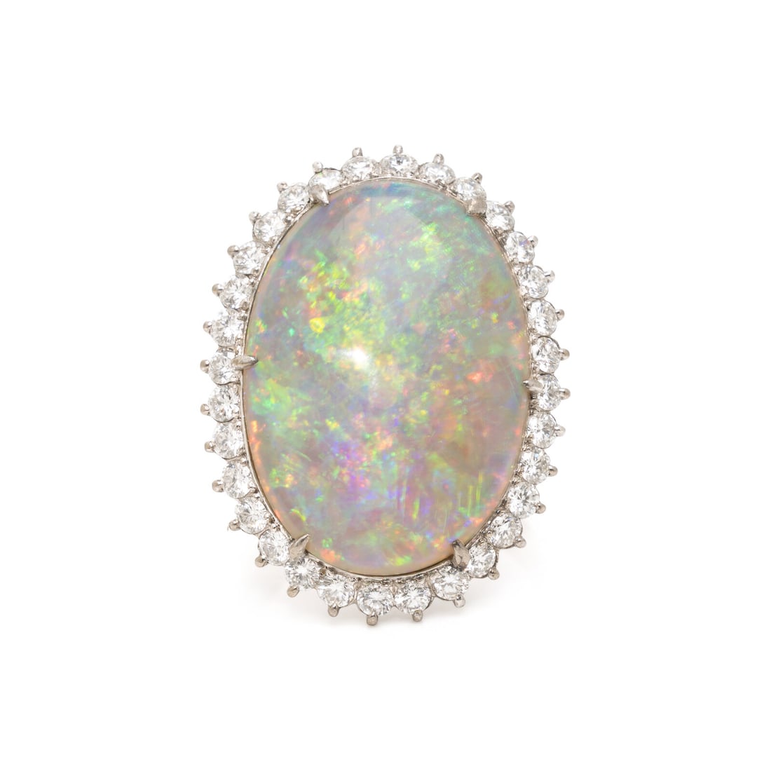 Opal Doublet, Diamond, and White Gold Ring (1 of 3)