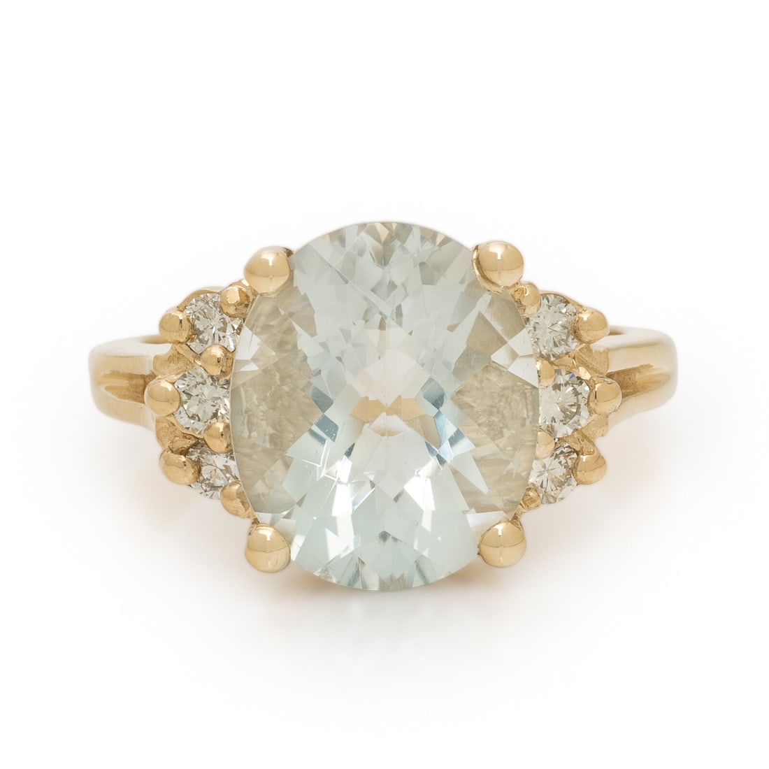 Prasiolite, Diamond, and Yellow Gold Ring (1 of 3)
