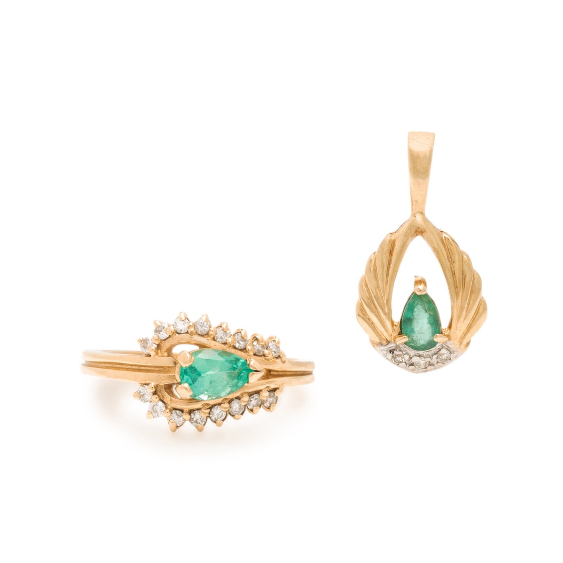 Emerald, Diamond, and Yellow Gold Ring and Pendant (1 of 4)