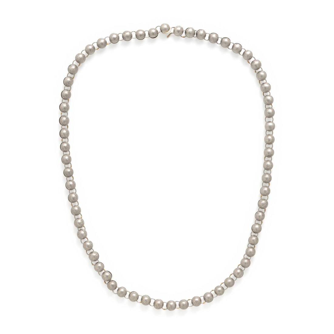 Platinum Bead Necklace: Platinum Bead Necklace Platinum. 17 inches long. Stamp: Pt950 PUR. Gross weight: 23.35 dwt. Property of a Lady, Boulder, Colorado This lot is located in Chicago.