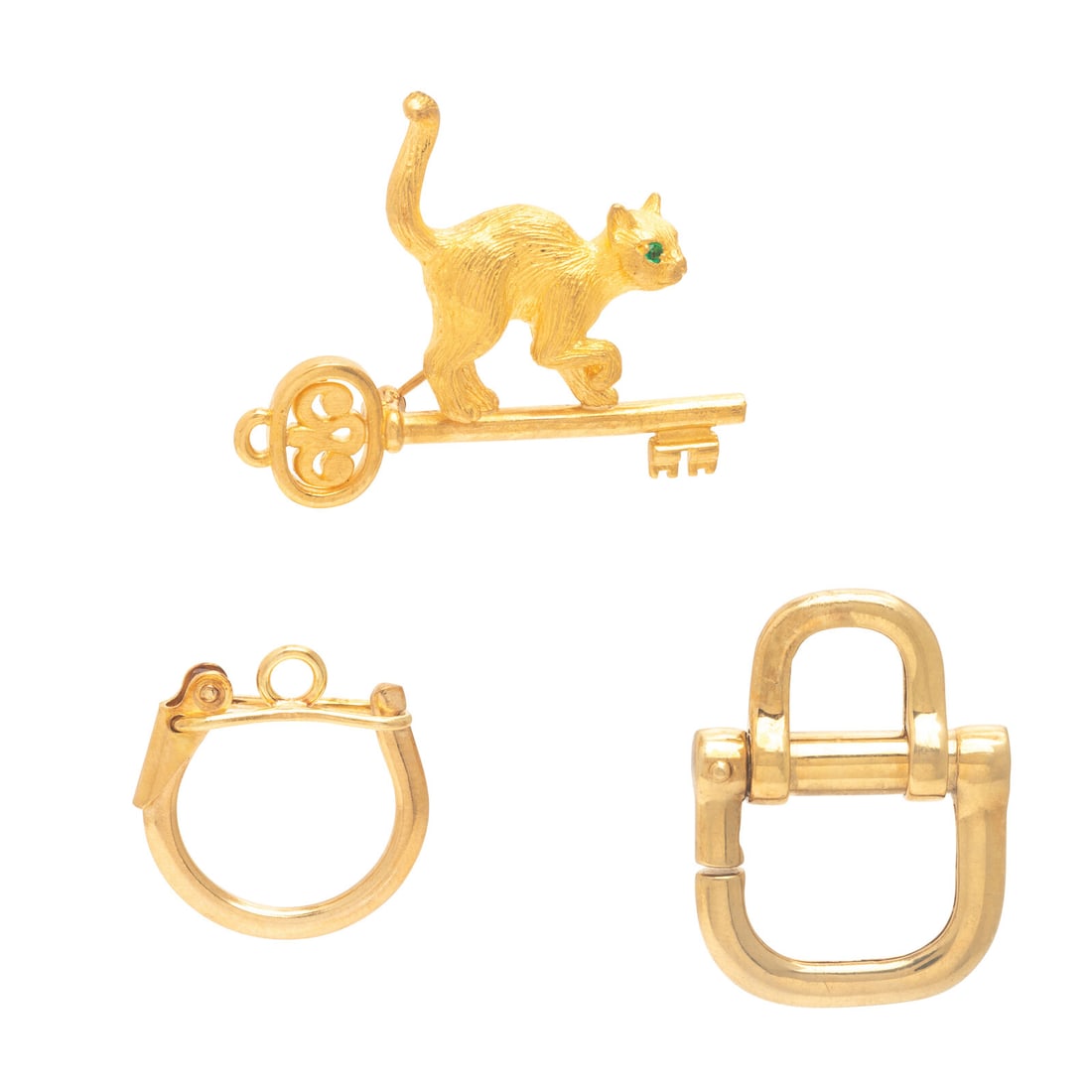 Yellow Gold Cat Pendant Brooch and Two Yellow Gold Accessories (1 of 4)