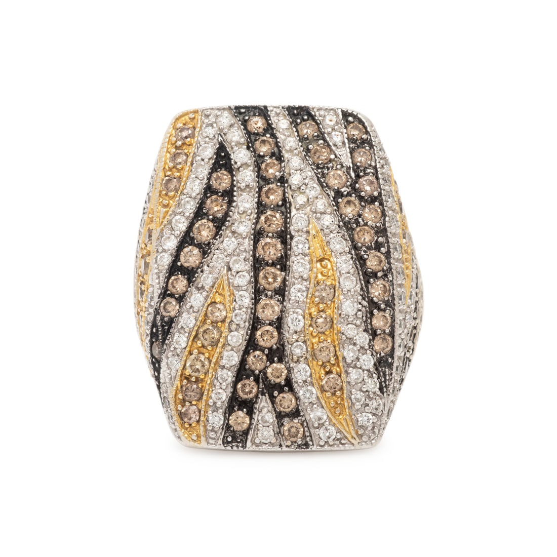 Colored Diamond and Diamond Ring: Colored Diamond and Diamond Ring Round brilliant cut brown (origin of color not tested) diamonds weighing approximately 0.30 carat total, and round brilliant cut diamonds 0.65 carat total. 14 karat