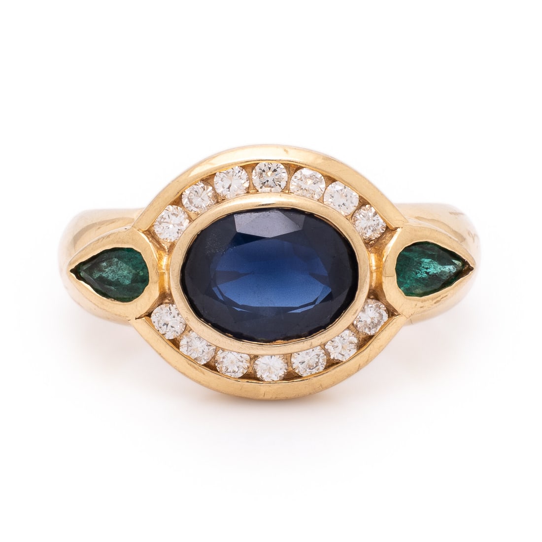 Sapphire, Diamond, Emerald, and Yellow Gold Ring (1 of 3)
