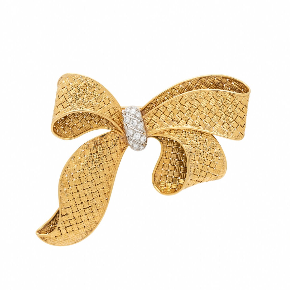 Diamond and Yellow Gold Bow Brooch (1 of 2)
