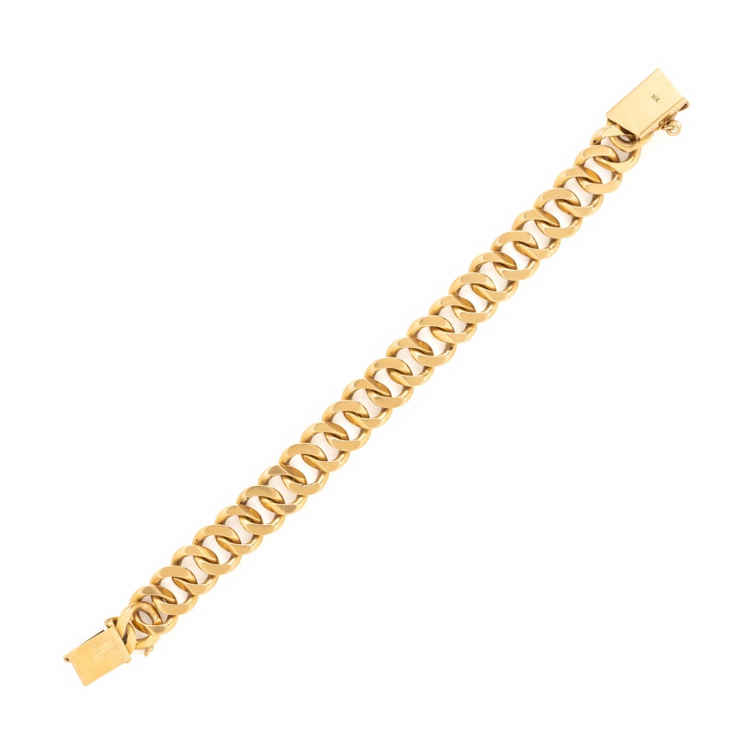 Yellow Gold Curb Link Bracelet: Yellow Gold Curb Link Bracelet 18 karat yellow gold. 7 inches long. Stamp: 18K. Gross weight: 30.45 dwt. Property from a Boston, MA Estate This lot is located in Chicago.