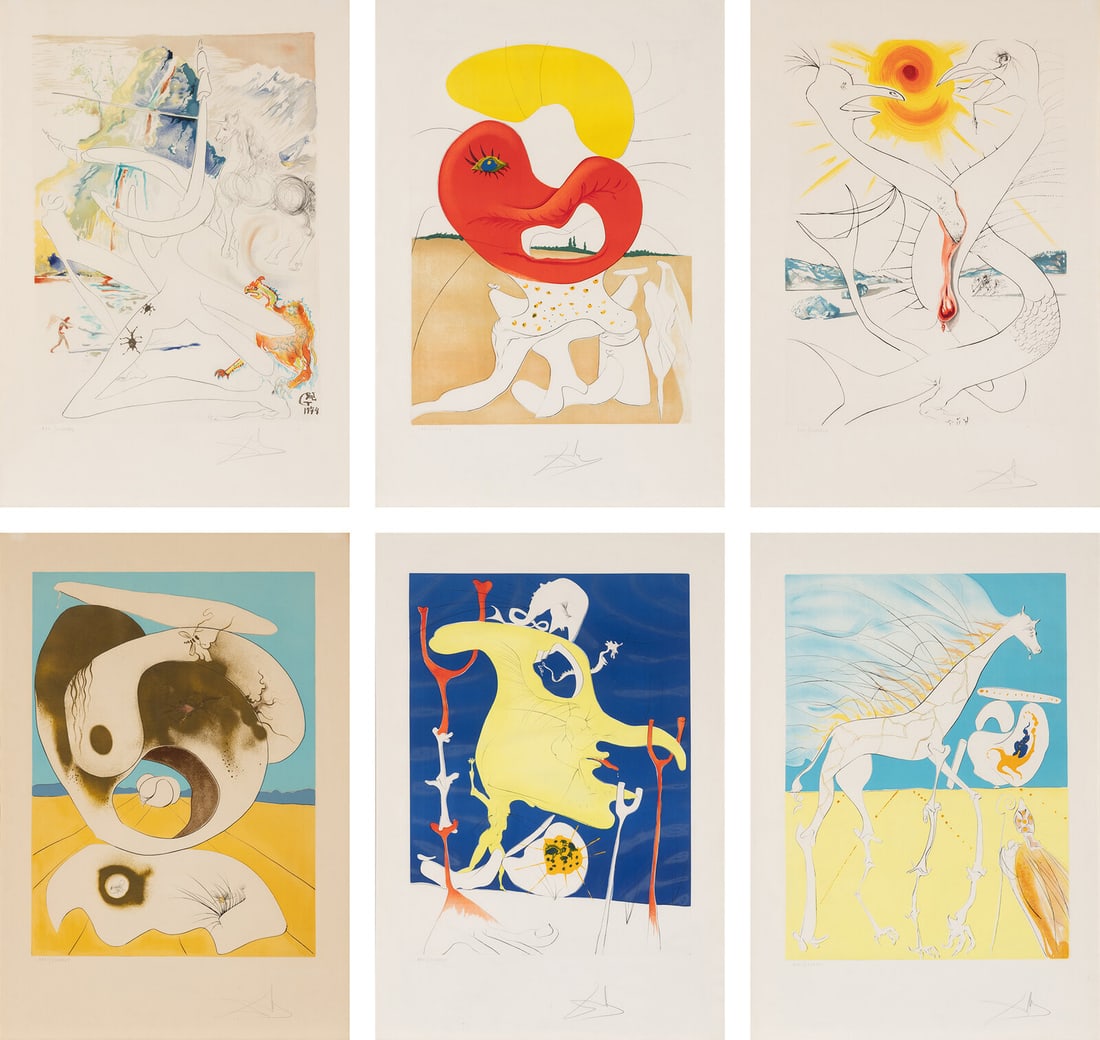 Salvador Dalí (Spanish, 1904-1989) La Conquête du Cosmos II (the complete set of 6),: Salvador Dalí (Spanish, 1904-1989) La Conquête du Cosmos II (the complete set of 6), 1974/1977 lithographs in colors with drypoint and embossing each signed and numbered XXVI/CLXXXXV in penc