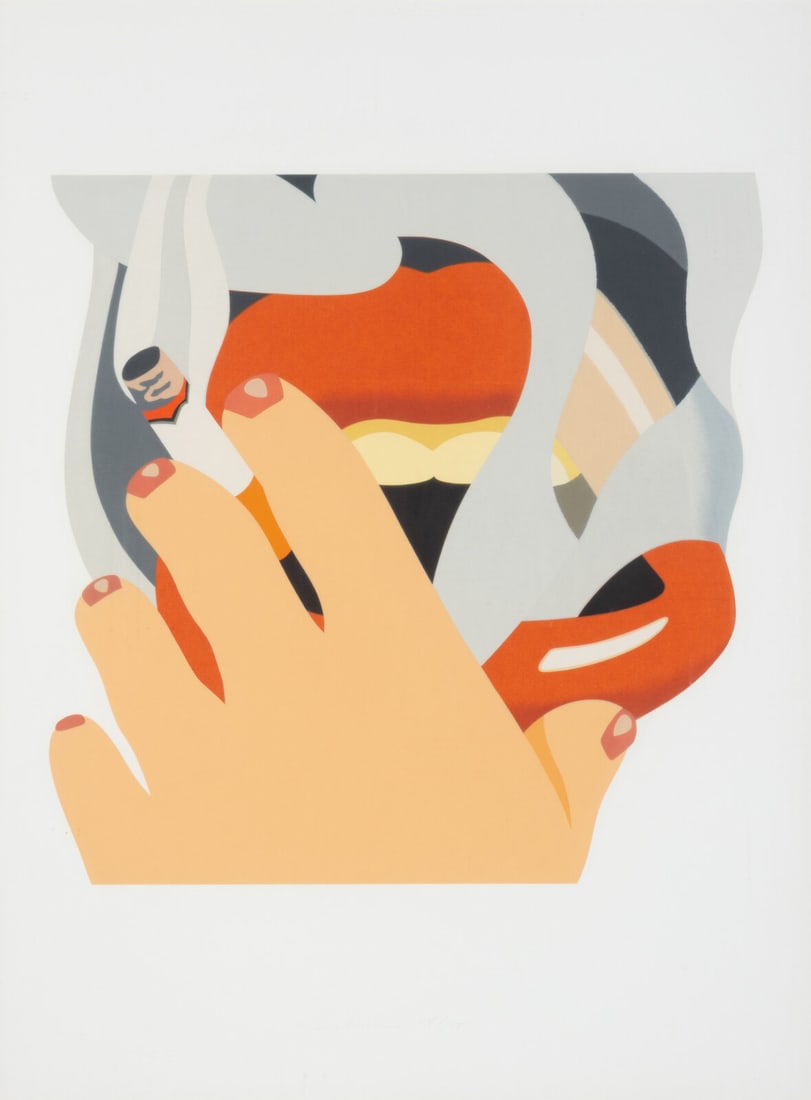 Tom Wesselmann (American, 1931-2004) Smoker (from An American Portrait 1776-1976), 1976: Tom Wesselmann (American, 1931-2004) Smoker (from An American Portrait 1776-1976), 1976 screenprint in colors on Museum Board signed and numbered 44/175 in pencil 16 1/2 x 16 1/4 in. This lot is locat