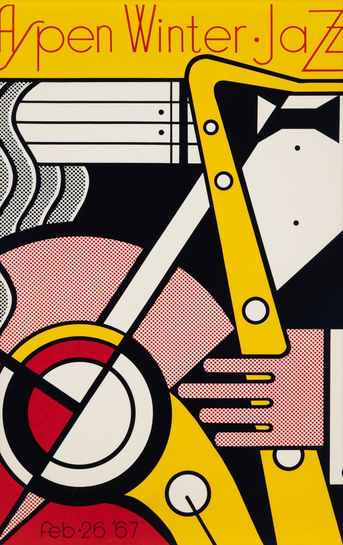 Roy Lichtenstein (American, 1923-1997) Aspen Winter Jazz Poster, 1967: Roy Lichtenstein (American, 1923-1997) Aspen Winter Jazz Poster, 1967 screenprint in colors signed and numbered 74/300 in ink sheet: 40 x 26 in. Property of a Private Collector, sold to Benefit Charit