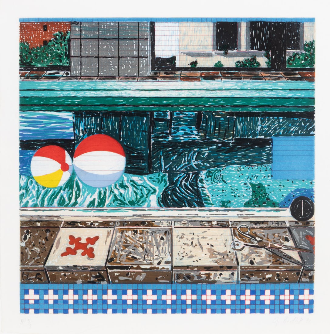 Jennifer Bartlett (American, 1941-2022) Air: 24 Hours 6pm, 1994: Jennifer Bartlett (American, 1941-2022) Air: 24 Hours 6pm, 1994 aquatint in colors signed, dated, and numbered PP 3/3 in pencil (aside from the numbered edition of 65) 16 3/4 x 16 3/4 in. Property fro